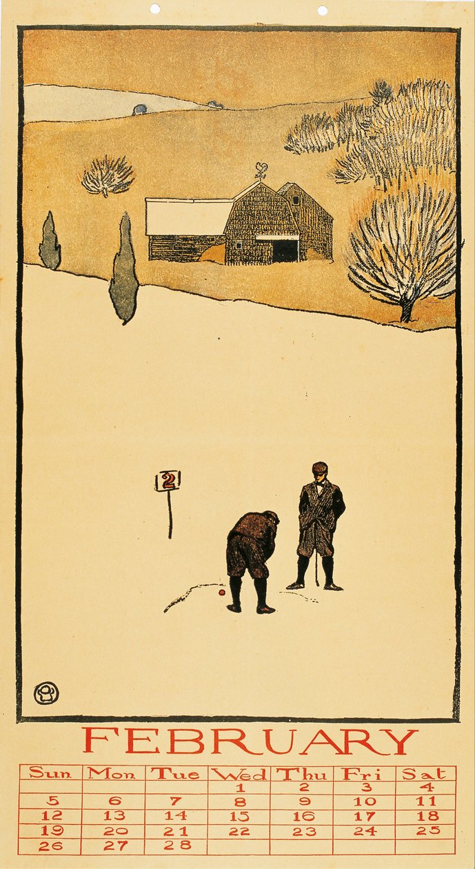 Calendário de golfe. fevereiro de Edward Penfield