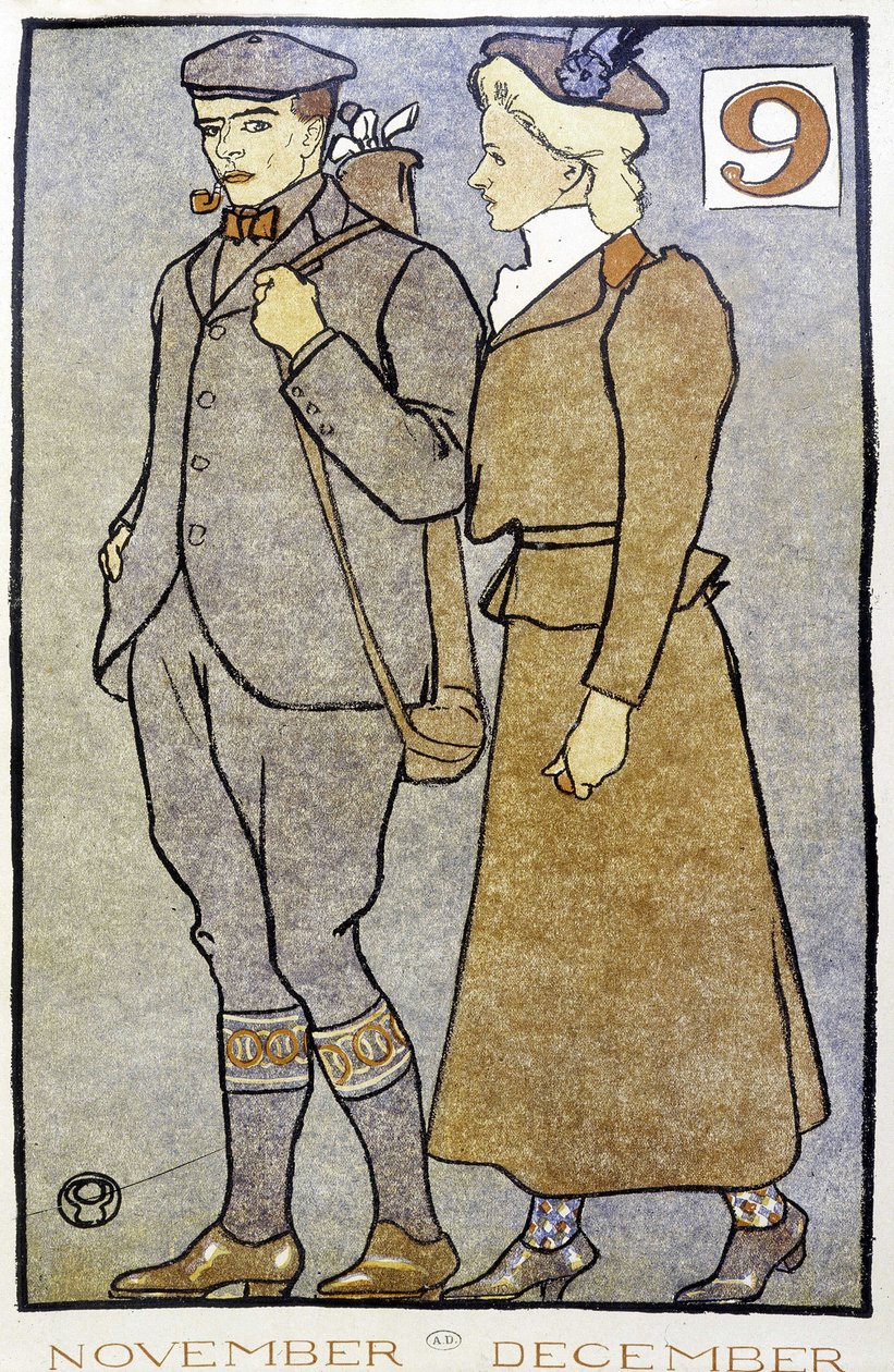 Casal de Golfe - em "Calendário de Golfe" por Edward Penfield de Edward Penfield