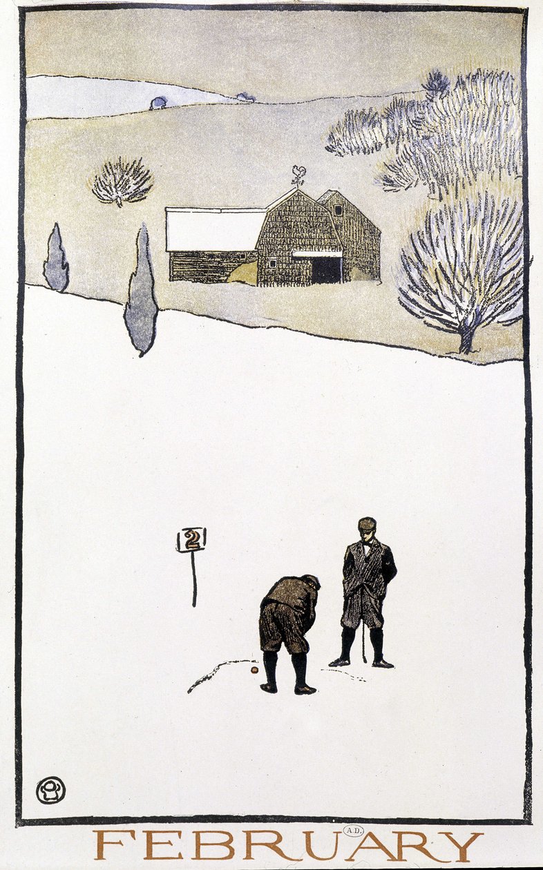 Golf in the Snow - no "Calendário de Golfe" de Edward Penfield de Edward Penfield