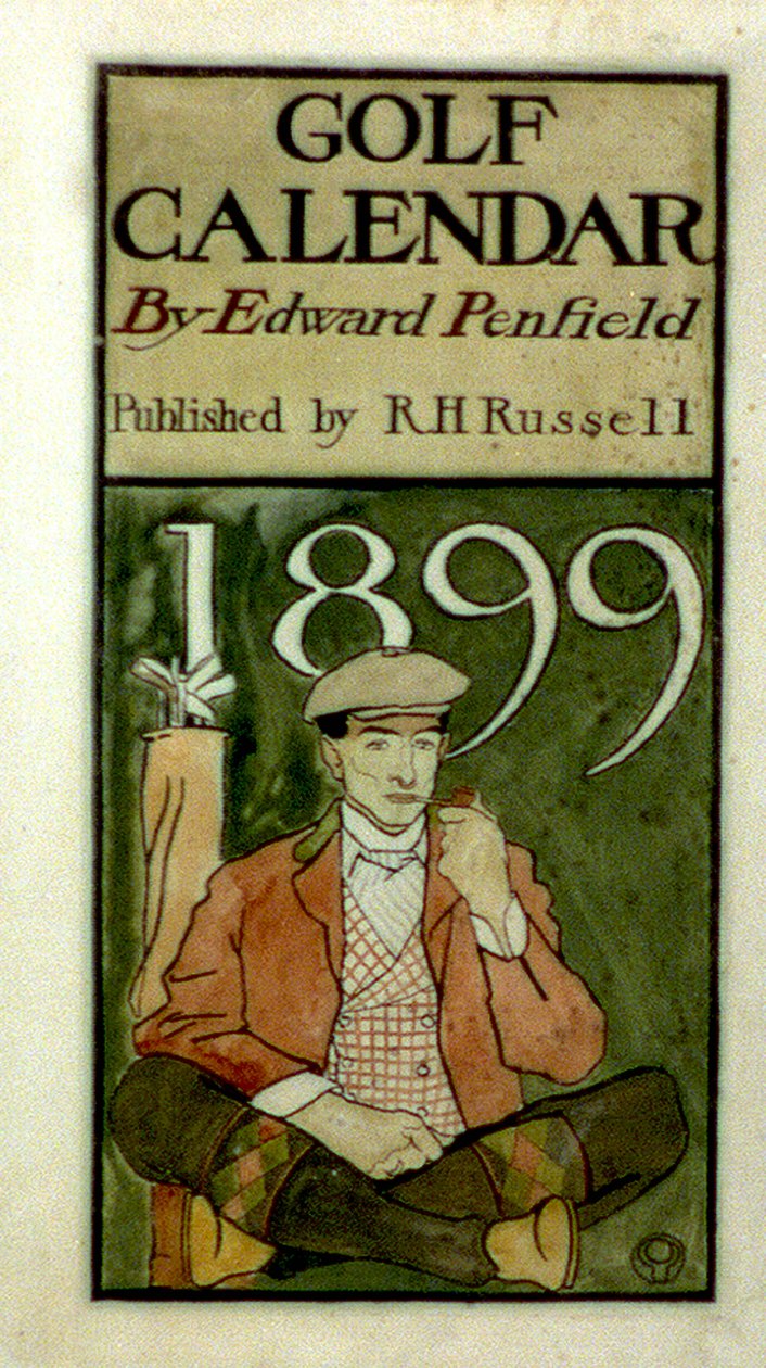 Golfer sentado por clubes, desenhando em aquarelas. (1899?) por Edward Penfield 1866-1925, artista americano. de Edward Penfield