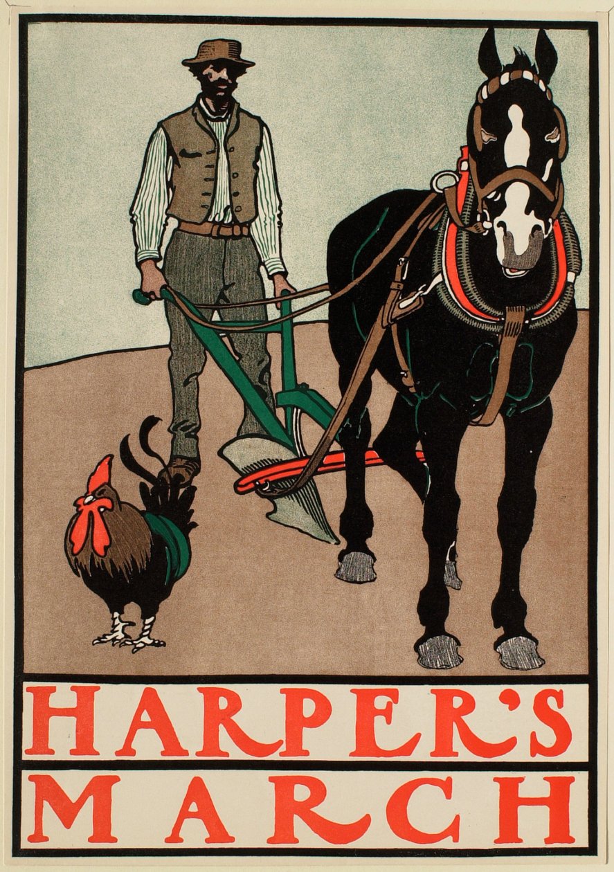 Homem com arado de cavalo, março, Harper