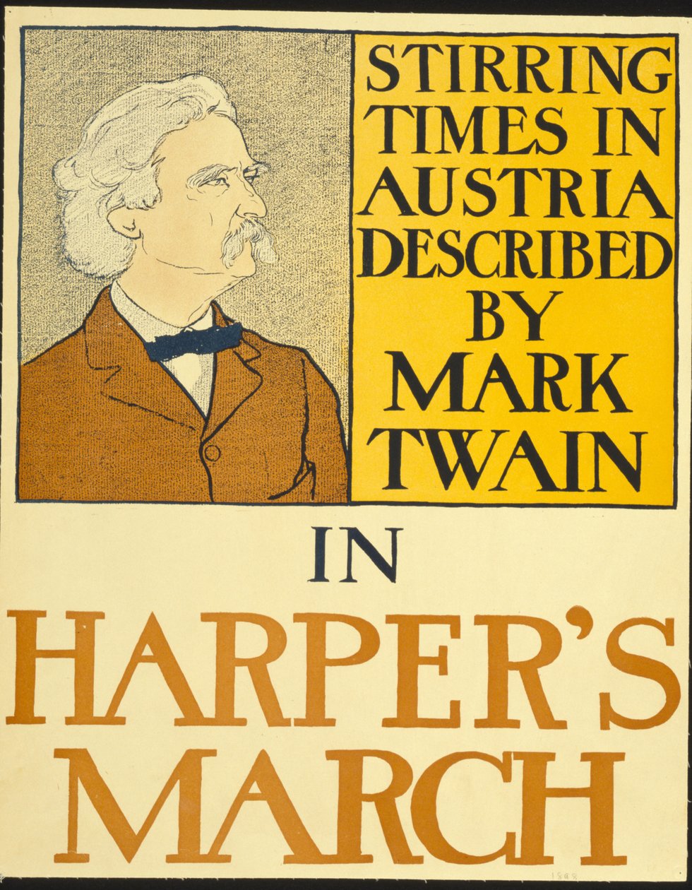 Mark Twain na edição de Harper de Março de 1898 (litografia) de Edward Penfield