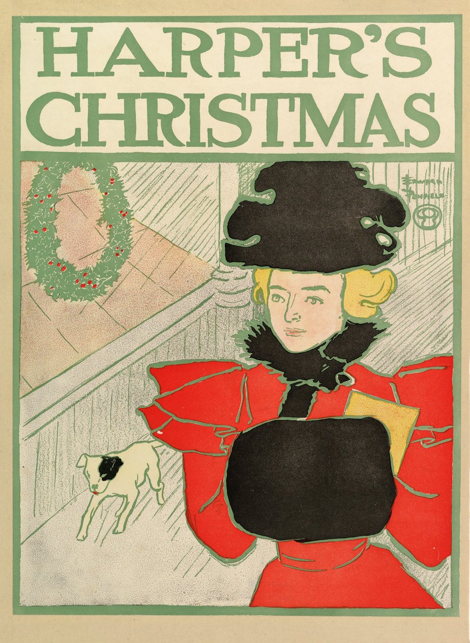 Publicidade de cartazes Harpers New Monthly Magazine, Christmas 1894 de Edward Penfield