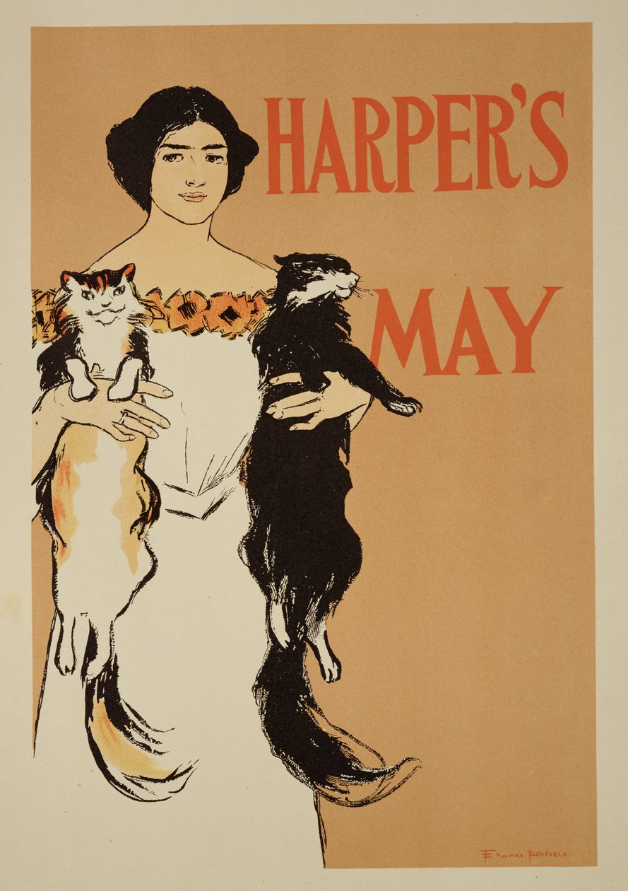 Reprodução de um cartaz anunciando a edição de maio da &39;Harper&39;s Magazine&39;, de 1897 de Edward Penfield