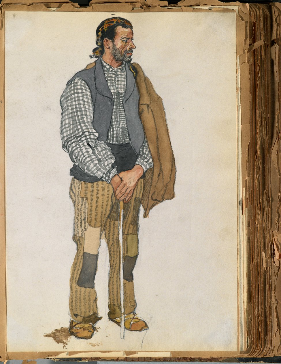 Esboço de um homem espanhol, 1906 (wc & grafite sobre papel montado em scrapbook) de Edward Penfield