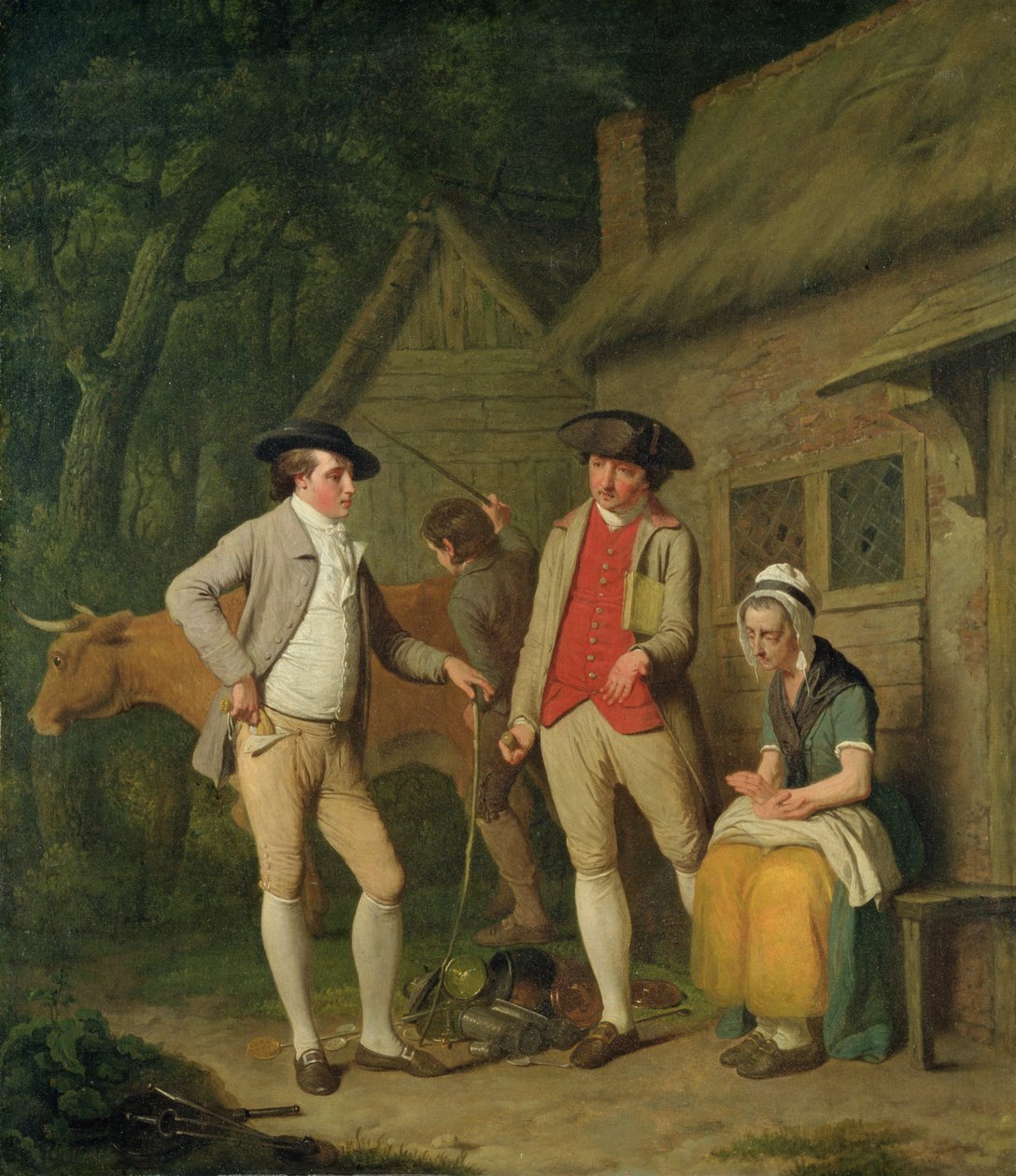 Vaca e bens da viúva Costard, divididos por impostos, são resgatados pela generosidade de Johnny Pearmain, 1782 de Edward Penny