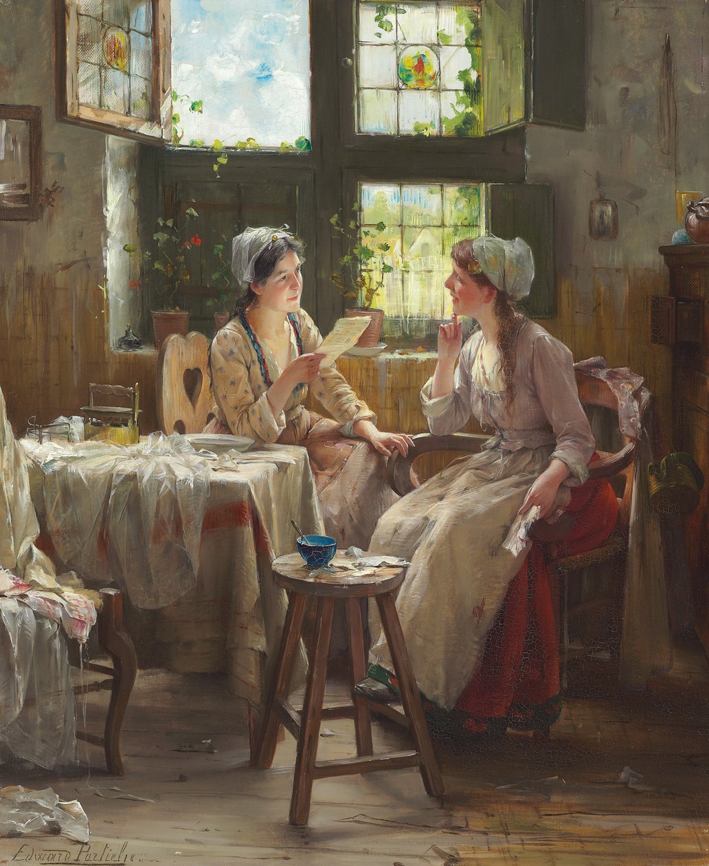 A Boa Nova (óleo sobre tela) de Edward Portielje