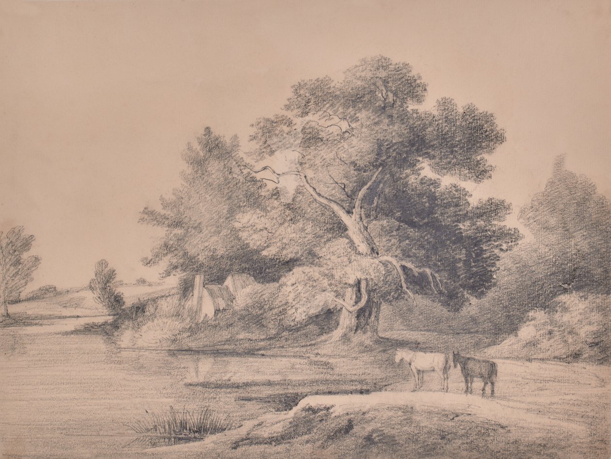Paisagem com cavalos junto a um rio de Edward Pretty