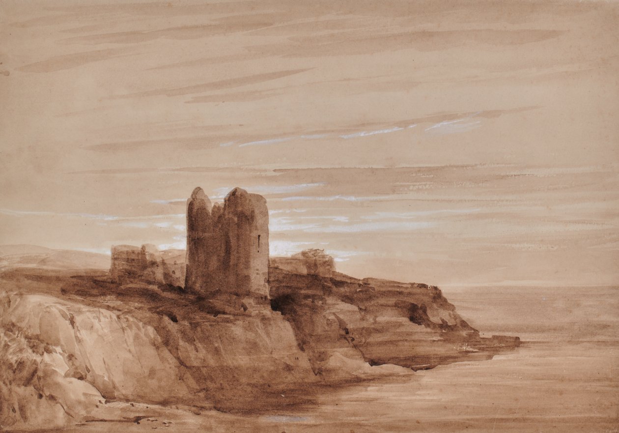 Paisagem de uma torre sobre um penhasco de Edward Pretty