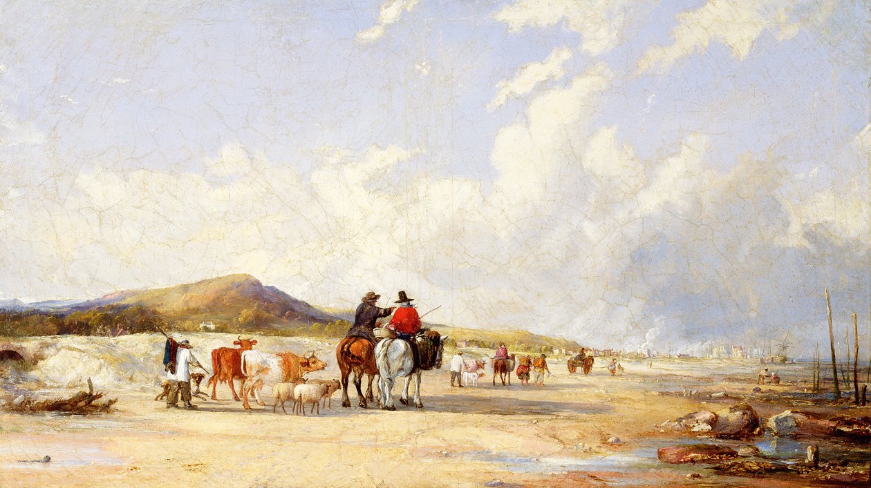 Atravessar as areias até ao mercado de Swansea (óleo sobre tela) de Edward Pritchard