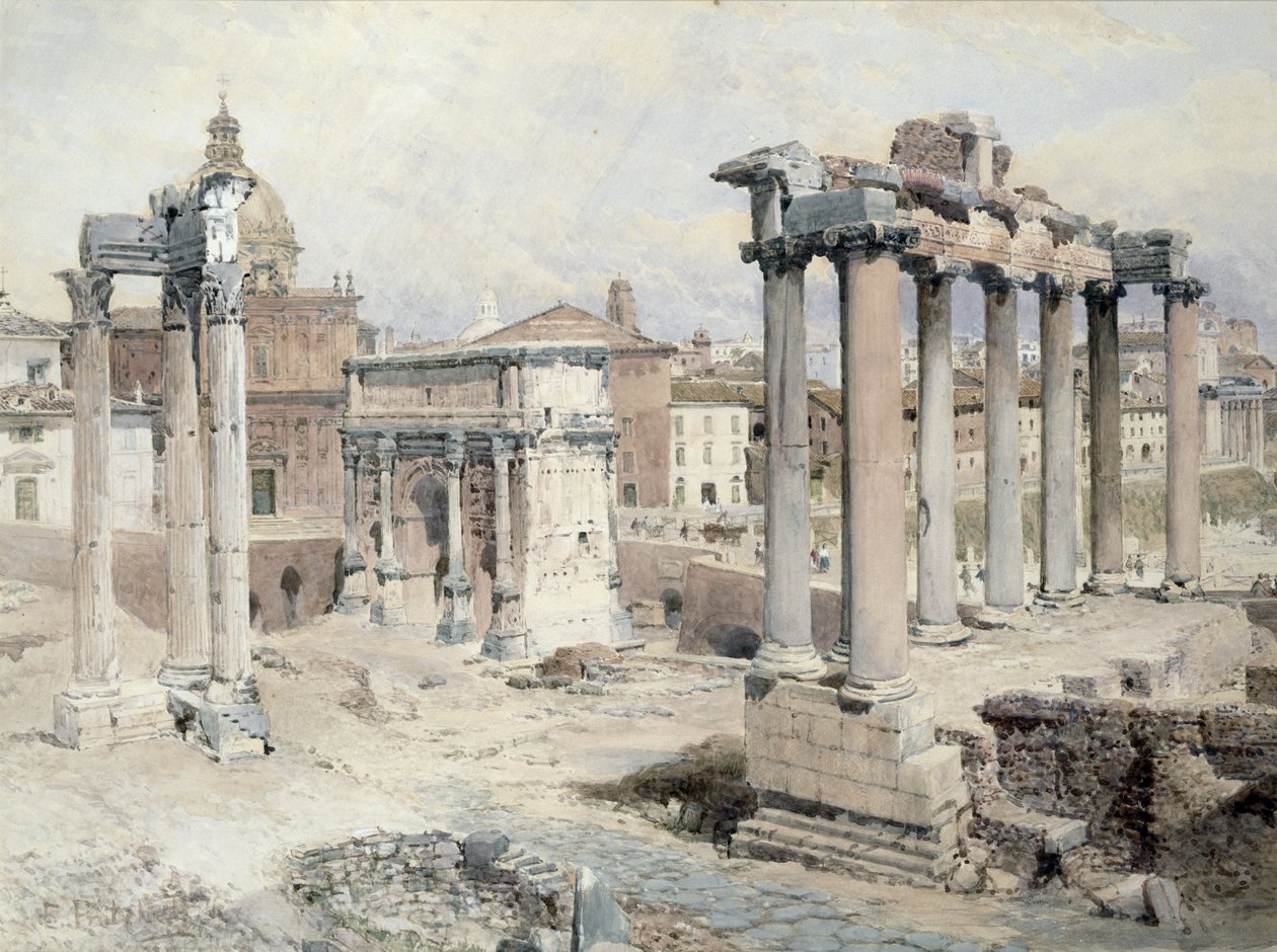 O Fórum, Roma (lápis e aguarela sobre papel) de Edward Pritchett