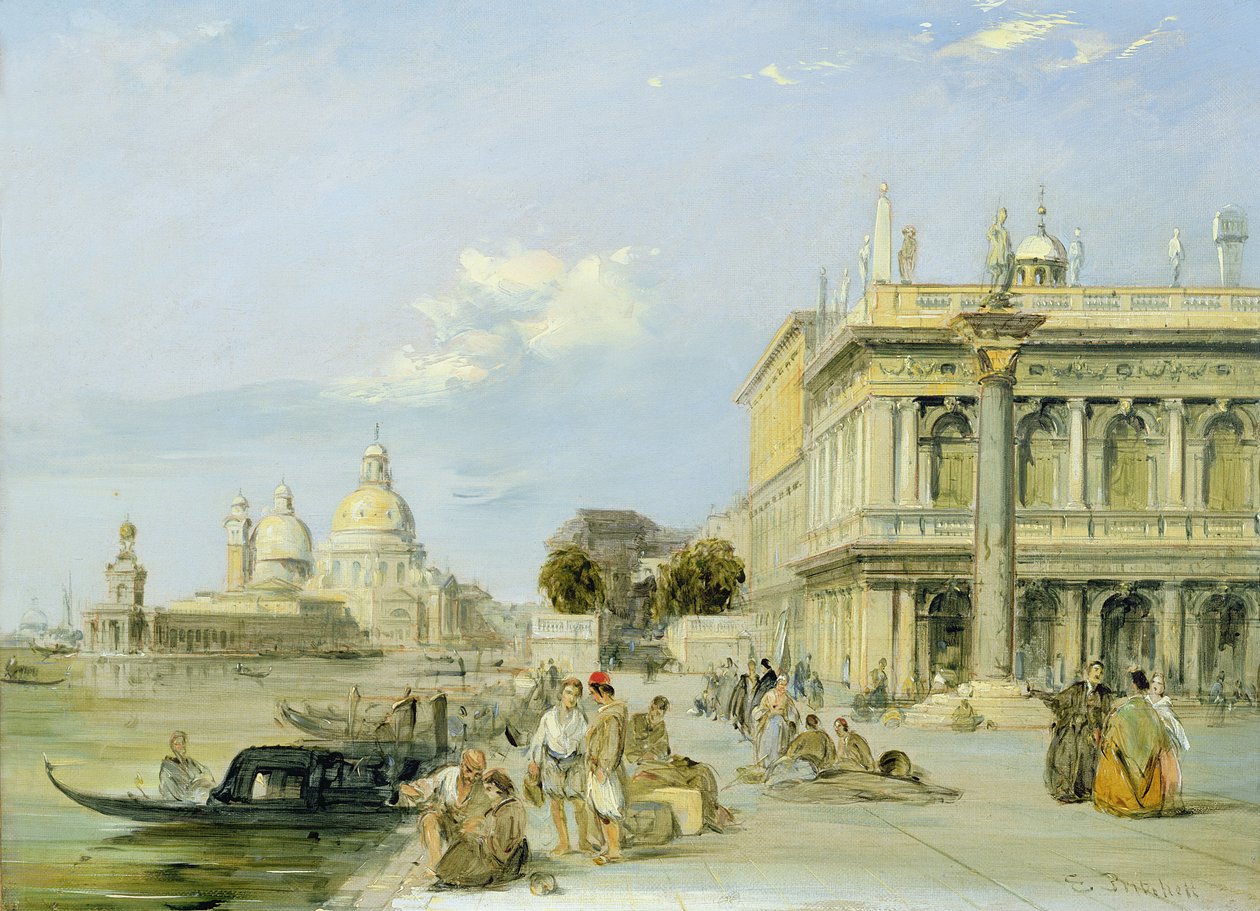 Vista do Dogana e Santa Maria della Salute do Piazzetta, Veneza (óleo sobre tela) (par de 94868) de Edward Pritchett