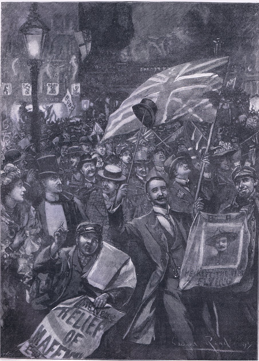 Mafeking noite em Londres, ilustração fromCassells História da Inglaterra, de 1900 de Edward Read