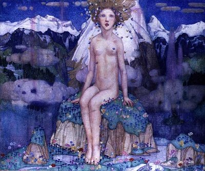 O amor nos Alpes, c.1920 (tempera sobre tela) de Edward Reginald Frampton