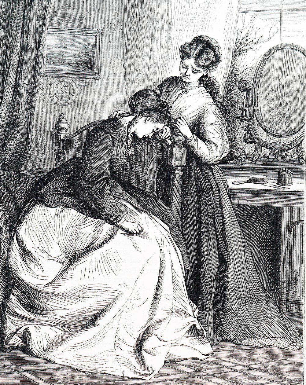 Uma irmã mais velha a confortar a sua jovem irmã. de Edward Robert Hughes