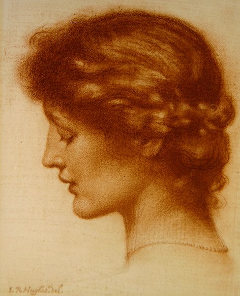 Retrato de Rosalind (giz vermelho sobre papel) de Edward Robert Hughes