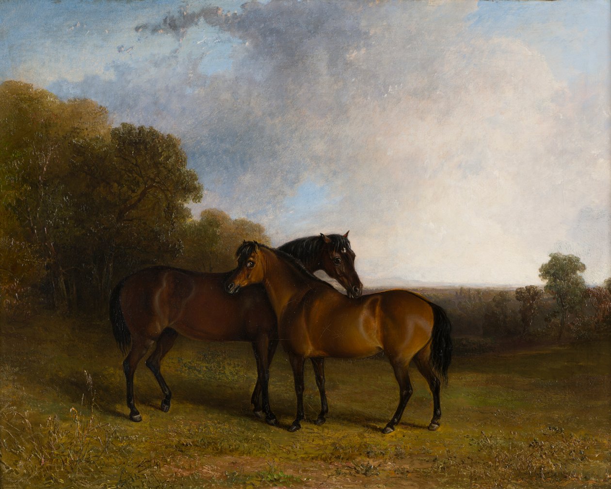 Dois Caçadores numa Paisagem, c.1830-99 (óleo sobre tela) de Edward Robert Smythe