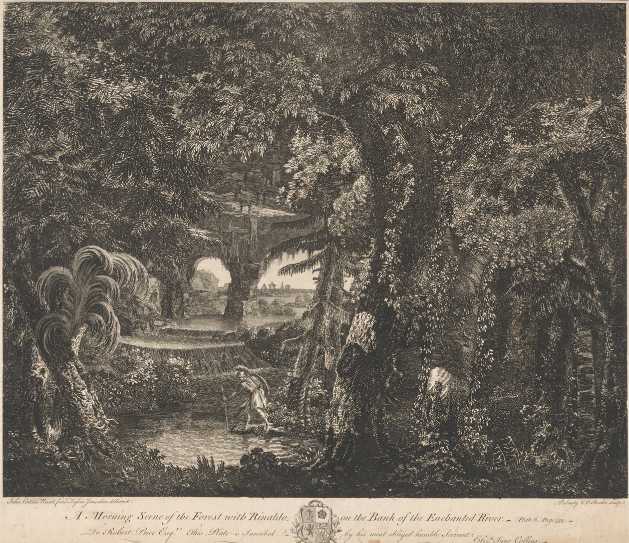Uma Cena Matinal da Floresta com Rinaldo na Margem do Rio Encantado de Edward Rooker