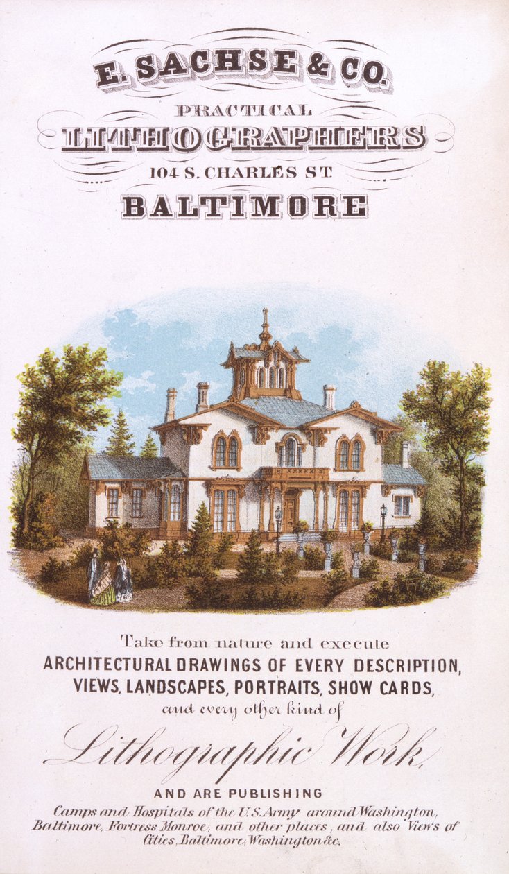 E. Sachse und Co., litógrafos práticos, 104 S. Charles St., Baltimore, (litografia [cartão comercial]) de Edward Sachse