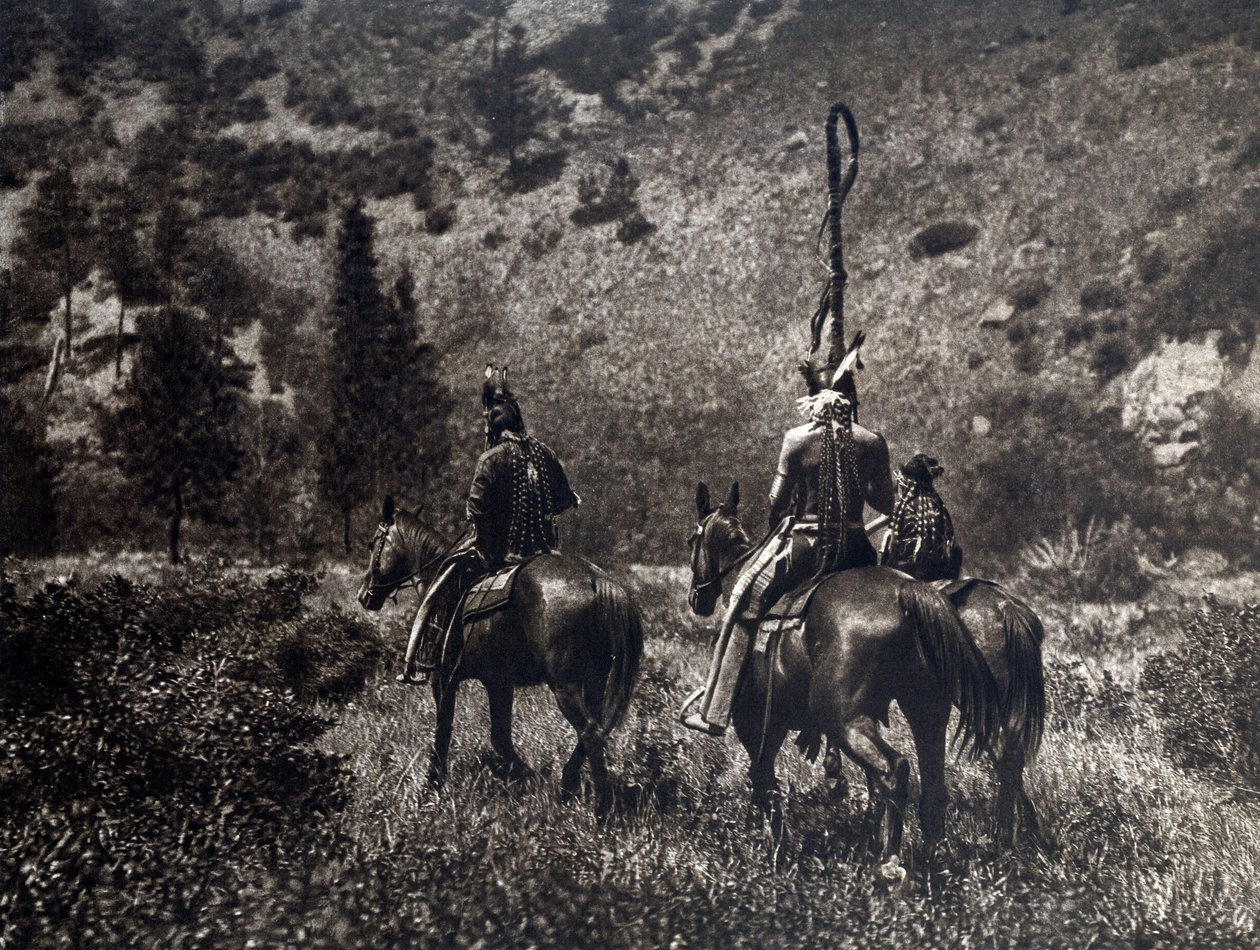 Índios da América da tribo Apsaroke no desfiladeiro negro, Estados Unidos de Edward Sheriff Curtis