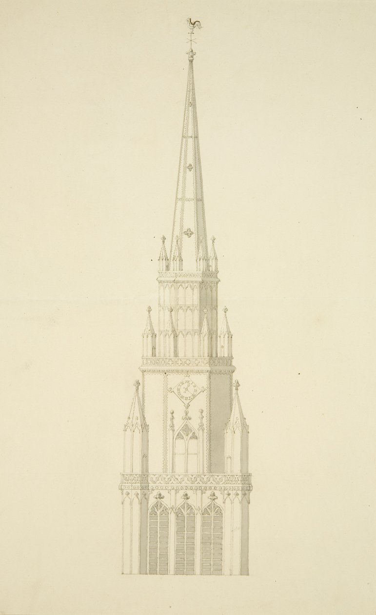 Torre Projetada de Santa Maria Redcliffe (lápis e aquarela sobre papel) de Edward Shiercliffe
