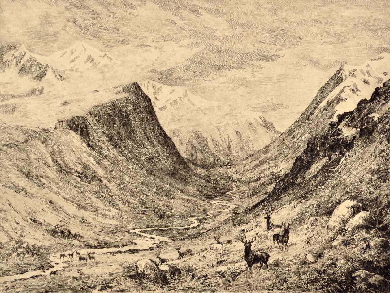 The Highland Dee: Reunião de Garchary e Larig Burns, c.1880 (gravura) de Edward Slocombe