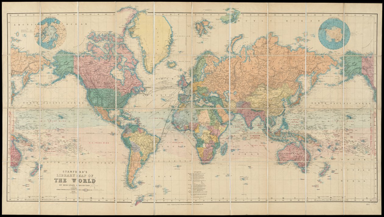 Mapa do mundo da biblioteca de Stanford na projeção de Mercator de Edward Stanford