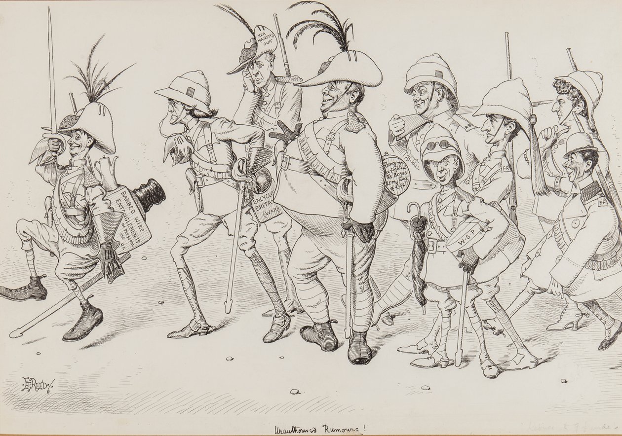 Dan Leons Light Horse, incluindo caricaturas de Henry Irving, Beerbohm Tree, RB, WS Penley, Forbes Robertson e EP, para Punch, novembro de 1902 de Edward Tennyson Reed