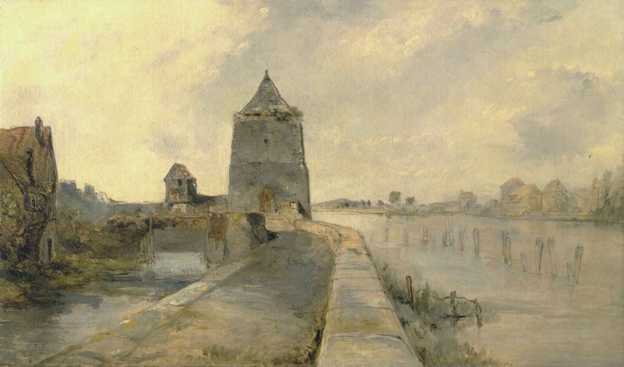 O Reno em Constança (Konstanz-am-Rhein) c.1830 (óleo sobre tela) de Edward Thomas Daniell