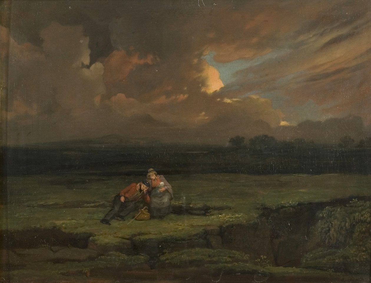 Um soldado, sua esposa e filho em uma paisagem tempestuosa de Edward Villiers Rippingille