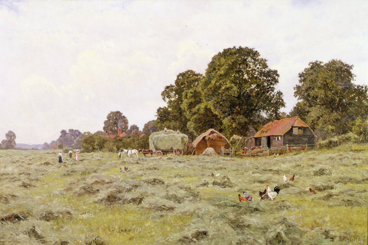 Haymaking in Fittleworth, Sussex (óleo sobre tela) de Edward Wilkins Waite