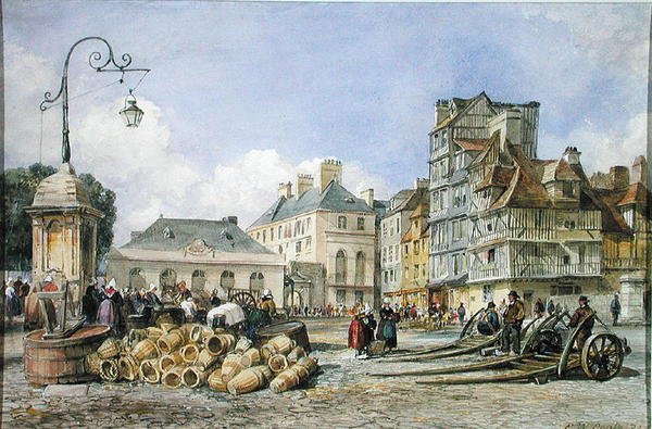 A Market Square on the Continent (aguarela sobre papel) de Edward William Cooke