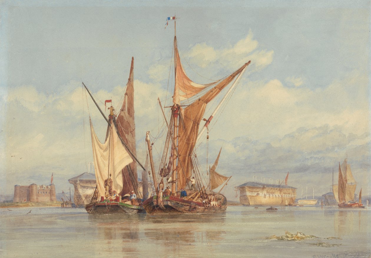 Bateria à prova de bomba perto de Gillingham, no Medway... de Edward William Cooke