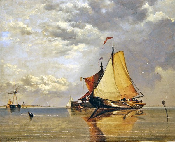 Barcos holandeses ao largo de Fort Lillo, Boca do Escalda de Edward William Cooke