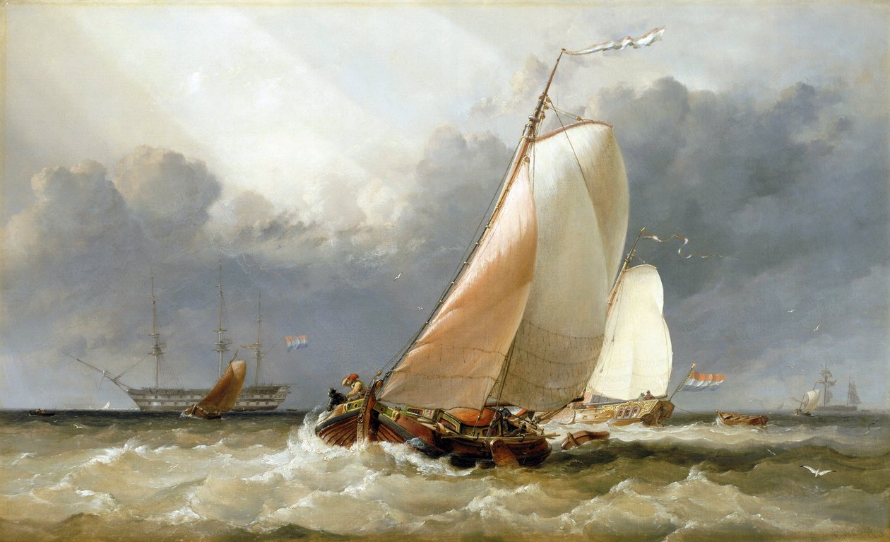 Veleiro holandês a navegar no Zuiderzee (Holanda). Óleo sobre tela de Edward William Cooke