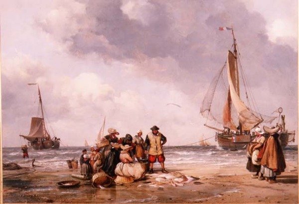 Fisherfolk Contando a Apanha de Edward William Cooke