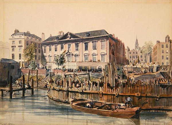 Peixaria e o Edifício da Ponte de Londres de Edward William Cooke