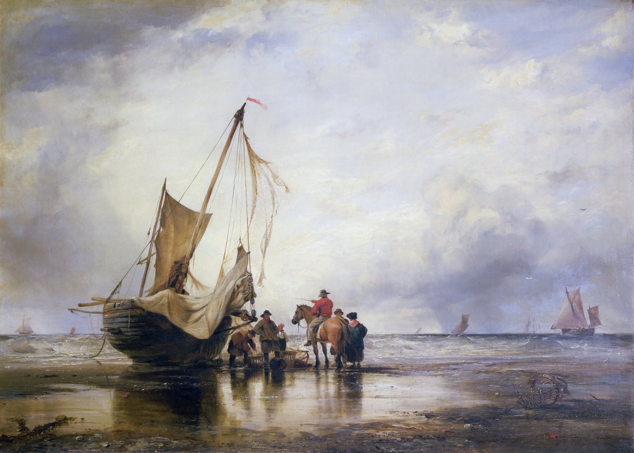 Hog Boat nas areias, Brighton de Edward William Cooke