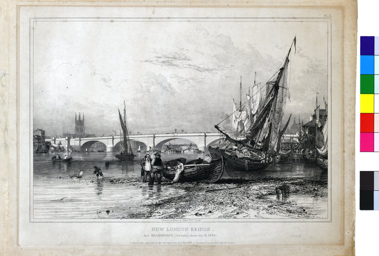 Nova Ponte de Londres a partir de Billingsgate (águas baixas) de Edward William Cooke