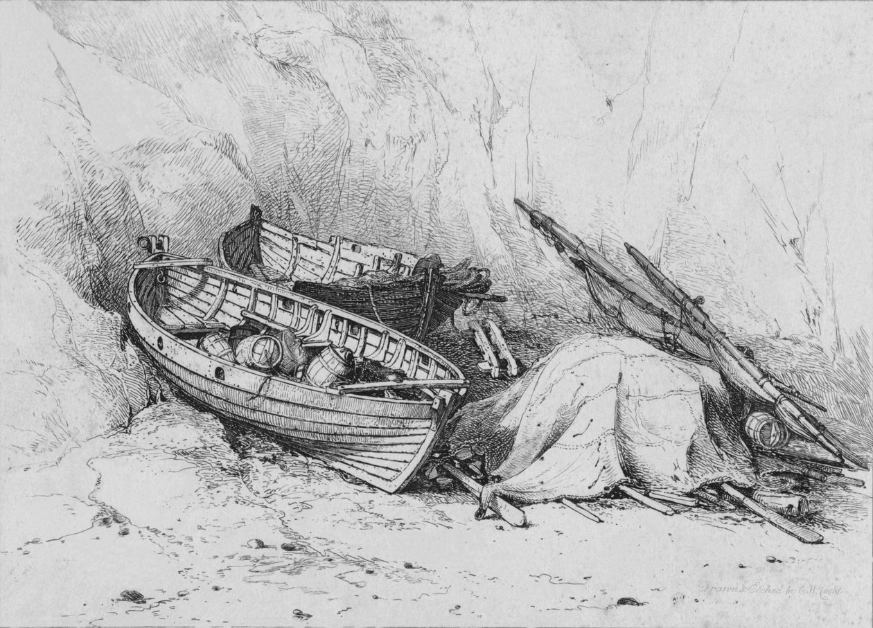 Na praia de Cromer, c1828. de Edward William Cooke