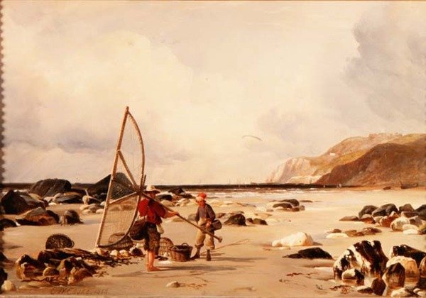 Camarões em uma praia de Edward William Cooke