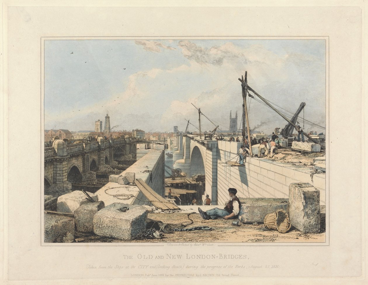 A antiga e a nova Ponte de Londres de Edward William Cooke