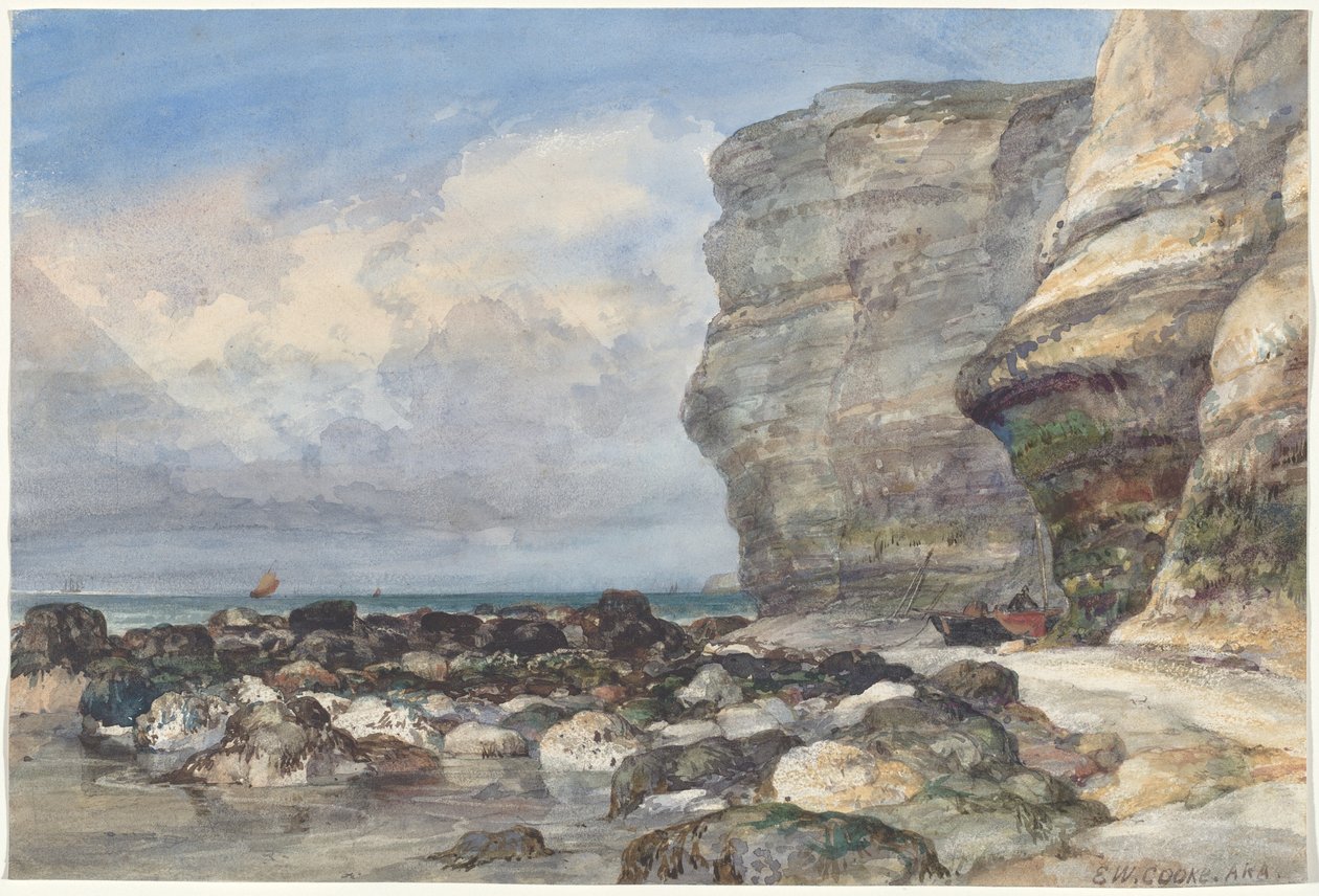 A praia rochosa e falésias em Fécamp de Edward William Cooke