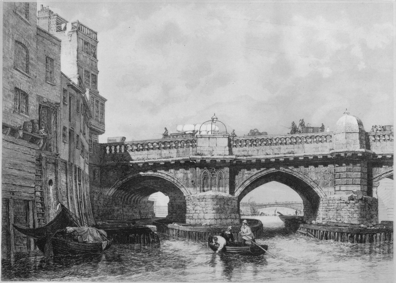 O fim de Southwark da ponte velha de Londres, 1831, 1912. Artistas: Desconhecido, Edward William Cooke. de Edward William Cooke