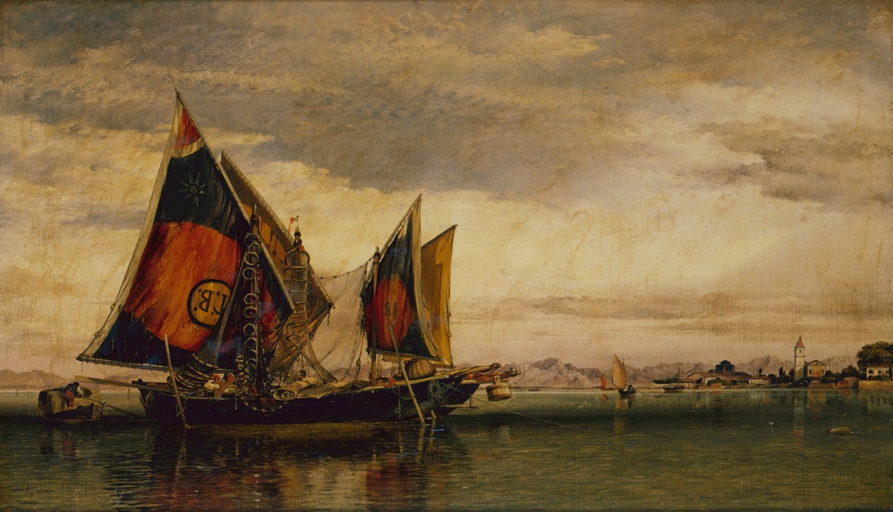 A lagoa veneziana com barcos de pesca de Edward William Cooke