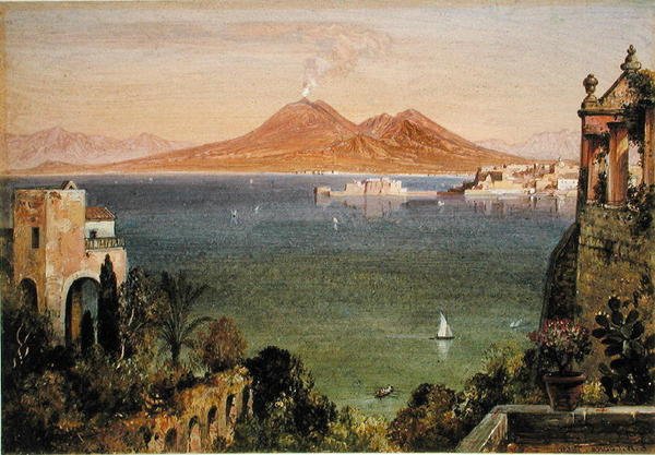 Vesúvio e Castel del Oro, Nápoles, visto de Villa Cedroni, Posillippo (óleo sobre papel colocado a bordo) de Edward William Cooke