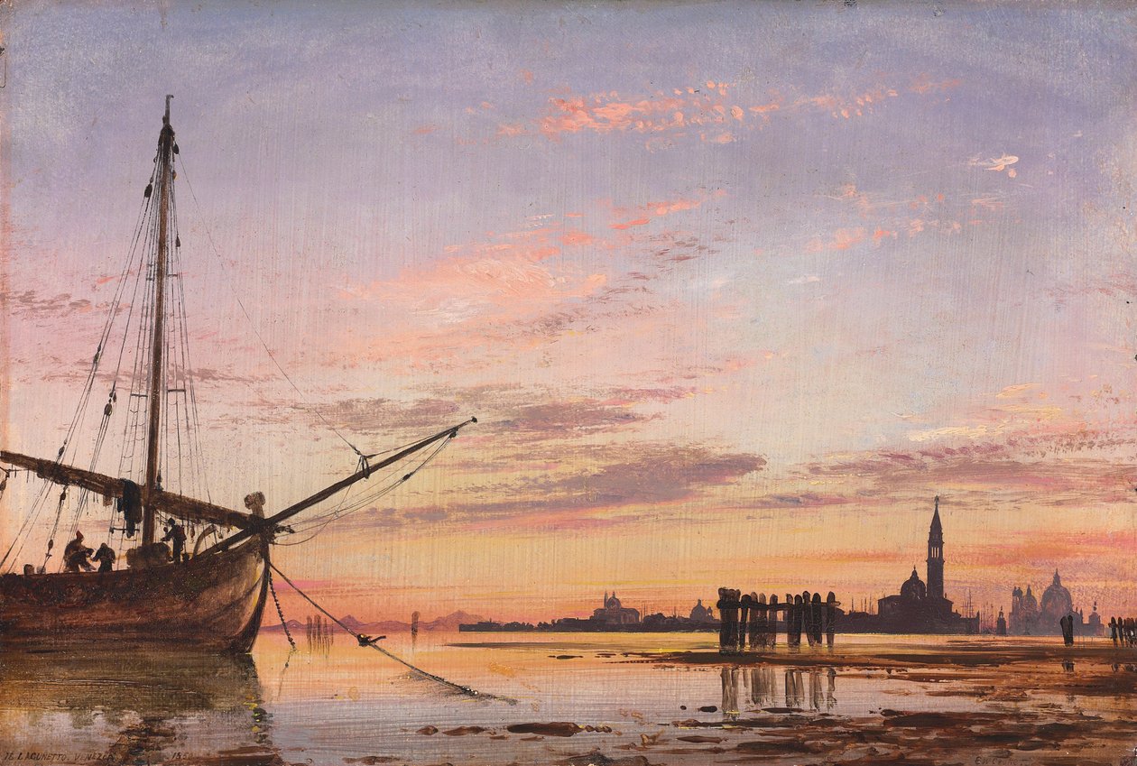 Vista do outro lado da lagoa, Veneza, Pôr do sol, 1850 de Edward William Cooke