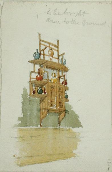 Design para um Armário de Macacos, c.1876 (aquarela e lápis sobre papel) de Edward William Godwin