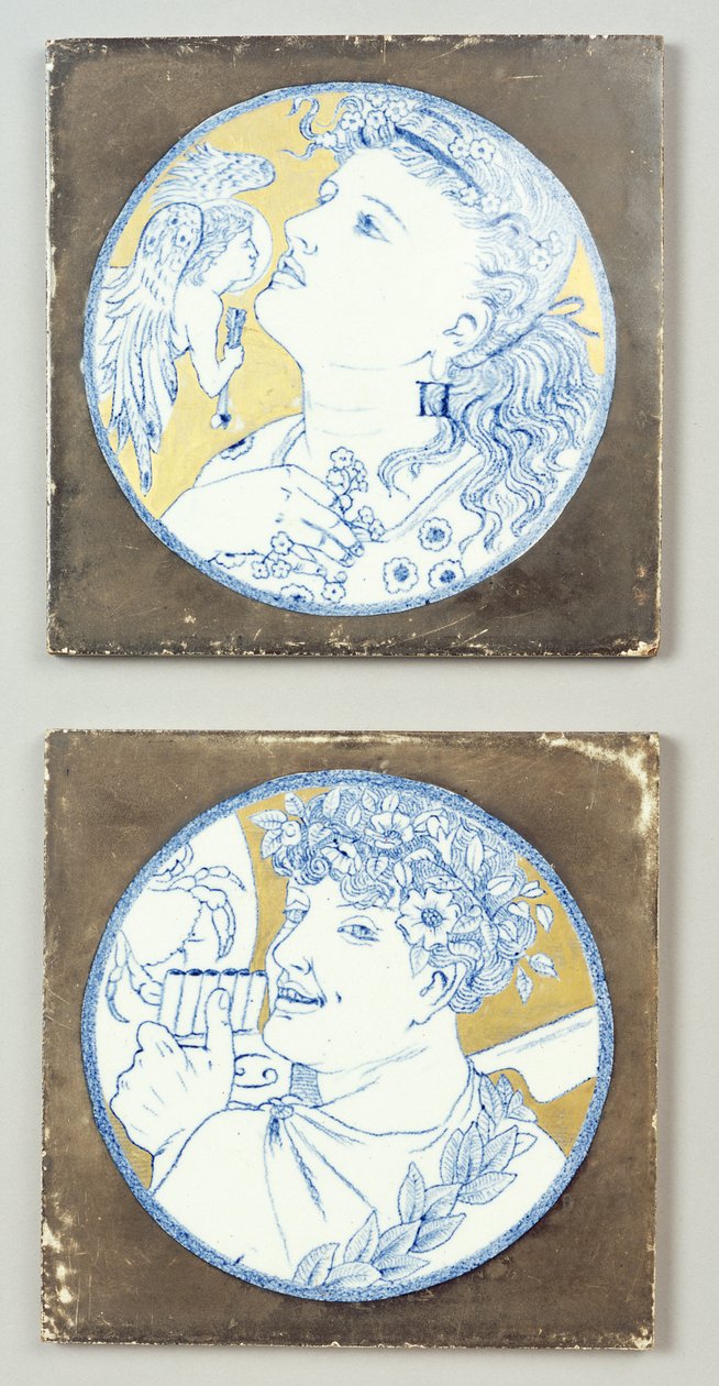 Gêmeos e Câncer, c.1878 (decoração overglaze e dourada no design de transferência de subvalo) de Edward William Godwin