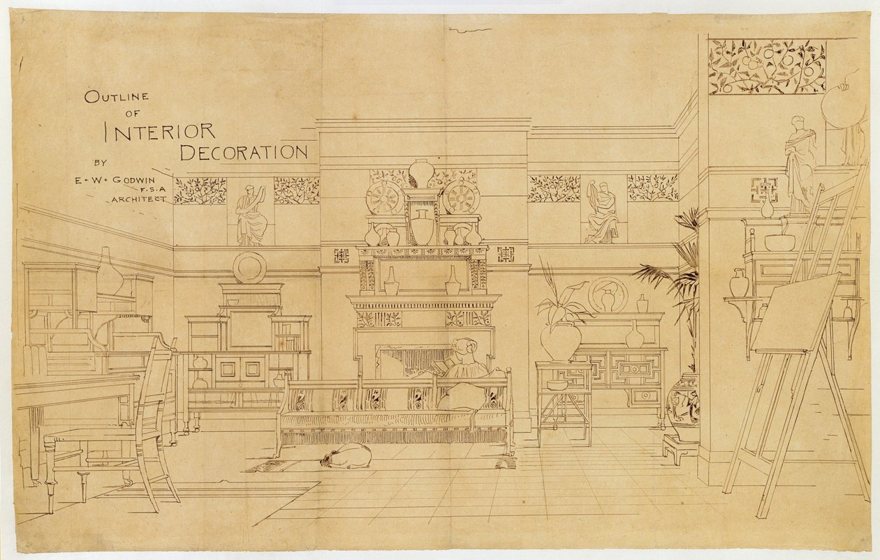 Contorno da Decoração de Interiores, 1881 (tinta sobre papel vegetal) de Edward William Godwin